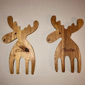 Wood Salad / Pasta Servers Alaska moose Forks Arctic Circle